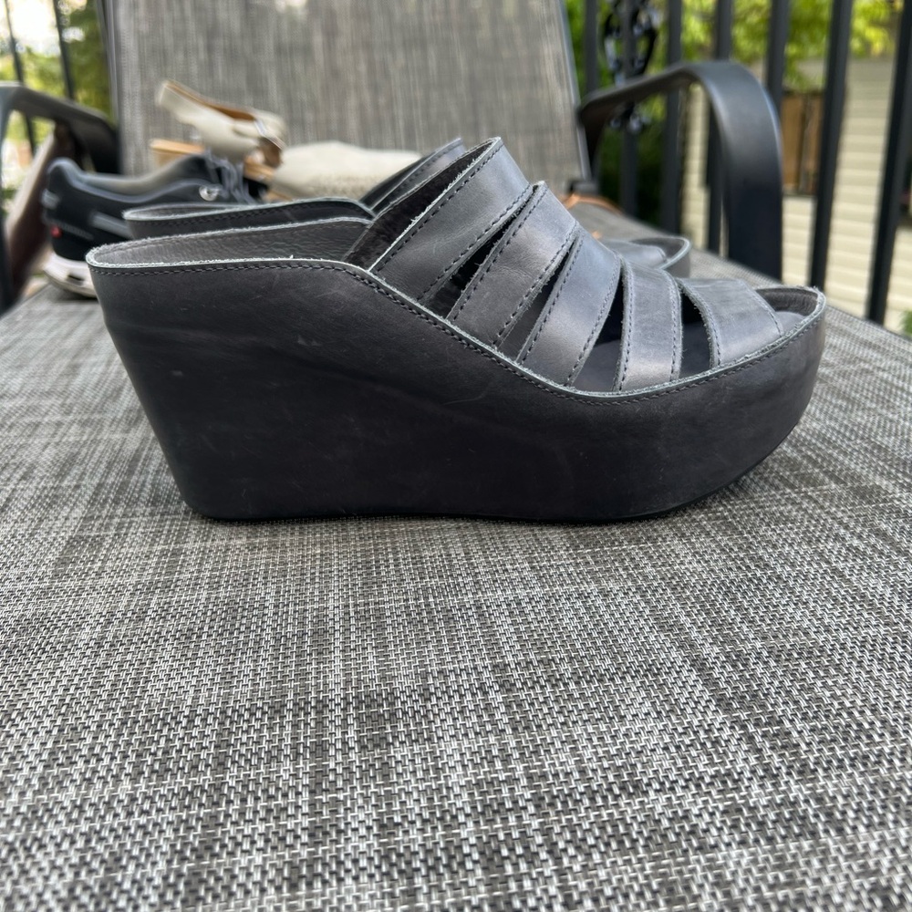 Chocolat Blu Black Wedge Sandals